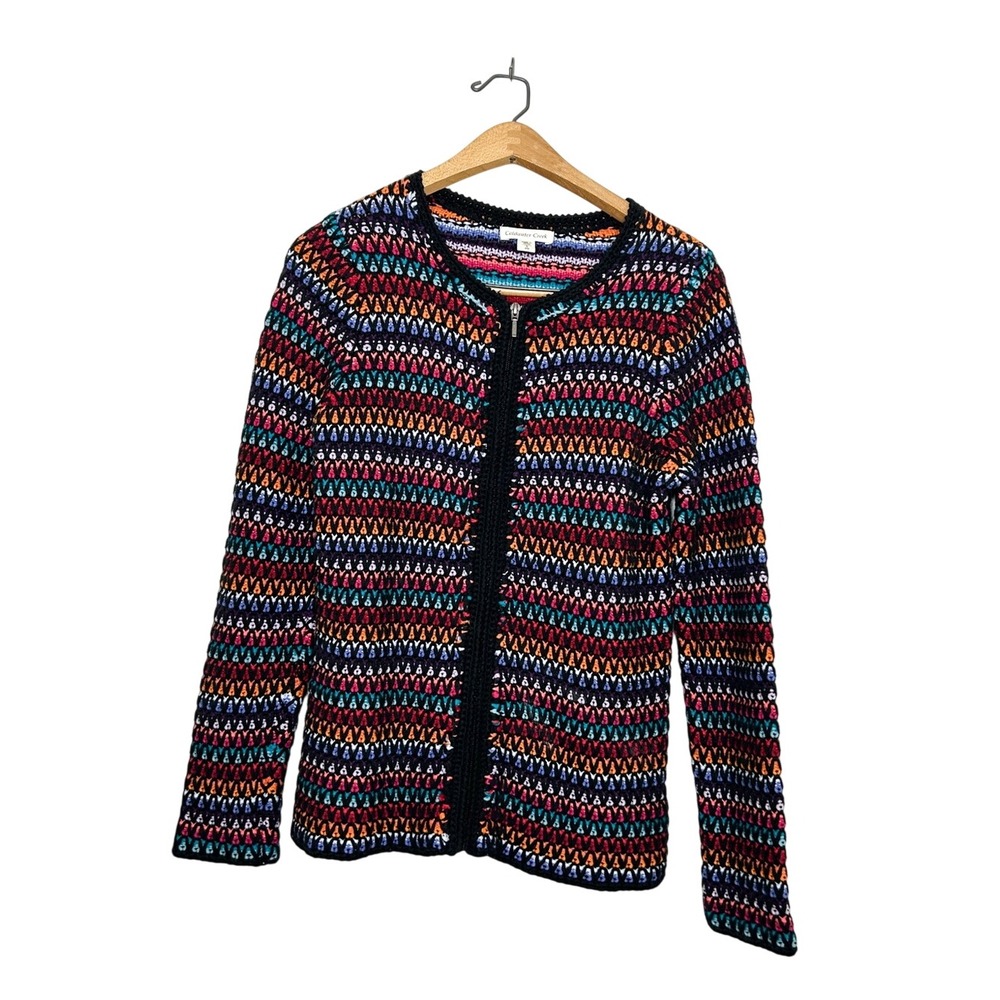 Coldwater Creek Womens Colorful Rainbow Knit Zip Front Sweater Jacket Small S